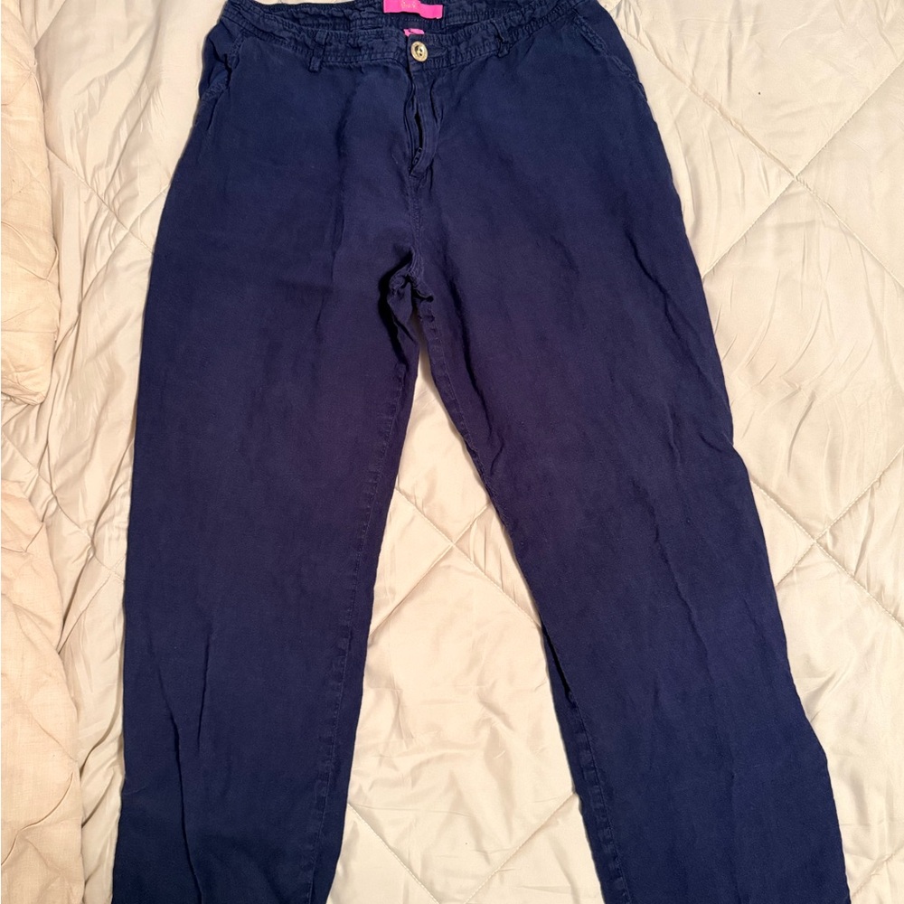 Lilly Pulitzer Navy Linen Pants size 10  with Pink Label